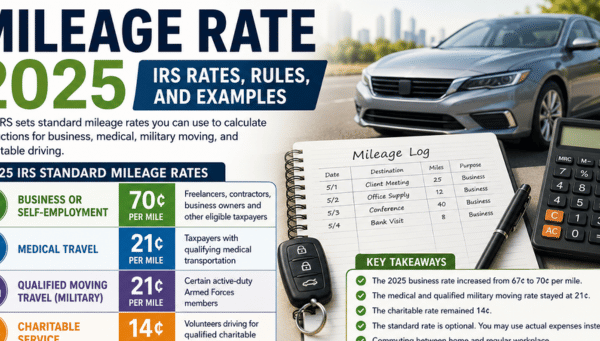 Mileage Rate 2025: A Complete IRS Guide to Standard Mileage Rates, Deduction Rules, Eligibility, Examples & Tax Tips 